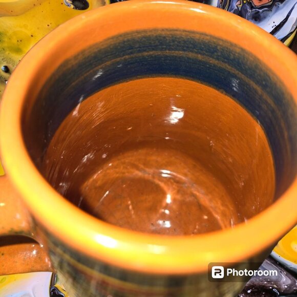 Art Pottery Mug Hand Made Painted Aztec Design Signed 18oz Preowned EUC - Picture 5 of 6